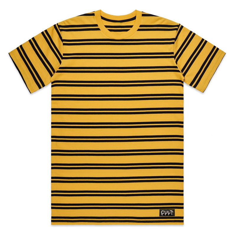 Cult Logo póló - sárga/fekete csíkos - L